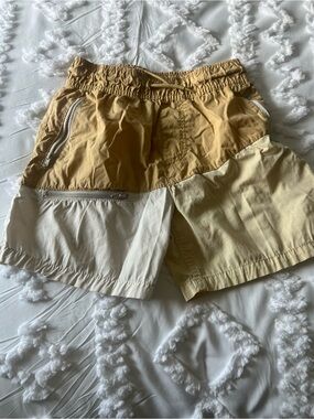 Boys Two-Tone Tan Beach Shorts with Zipper Pockets